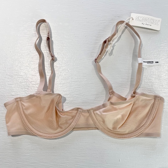 New Aerie SMOOTHEZ Mesh Unlined Underwire Balconette Bra Sands Size 32B - Picture 7 of 16
